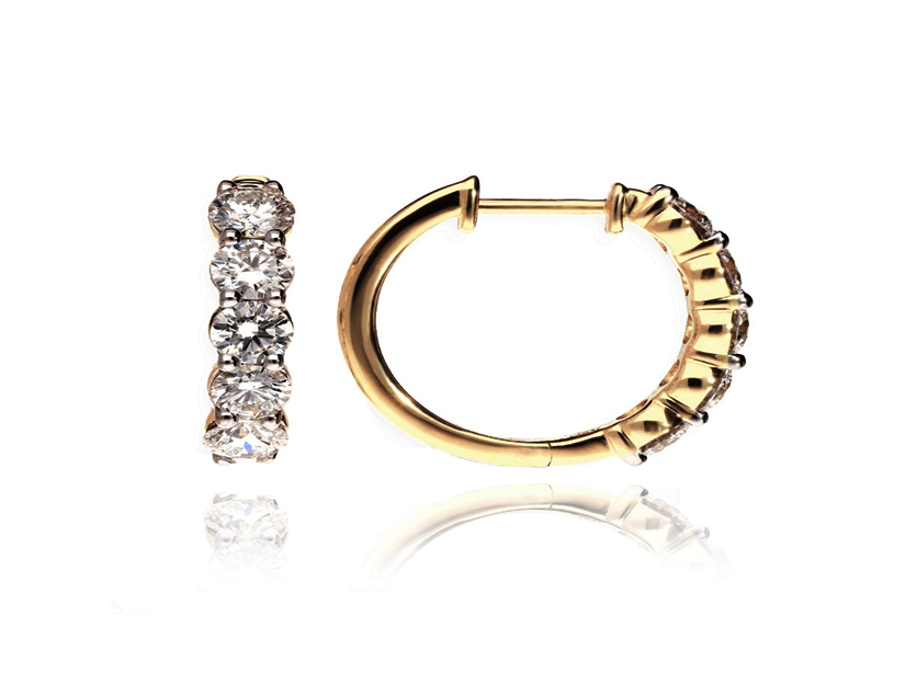 Žluté zlato náušnice kroužky s laboratorními diamanty